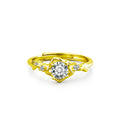 Floral Round Moissanite Adjustable Ring with CZ in gold-plated S925 sterling silver on clean white background