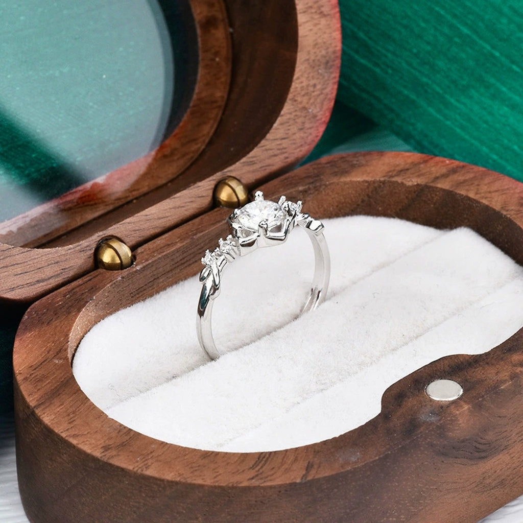 Floral Round Moissanite Adjustable Ring with CZ detailed product photo showing ring shape and stone setting