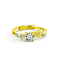 Rose Floral Round Moissanite Adjustable Ring with CZ in gold-plated S925 sterling silver on clean white background
