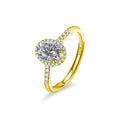 Four-Prong Oval Moissanite Adjustable Engagement Ring with CZ in gold-plated S925 sterling silver on clean white background