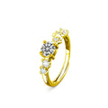 Floral Round Moissanite Adjustable Ring with CZ in gold-plated S925 sterling silver on clean white background