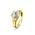 Oval Cut Moissanite Engagement Ring with CZ in gold-plated S925 sterling silver on clean white background