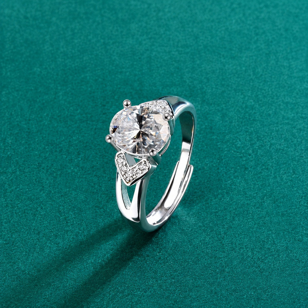Oval Cut Moissanite Engagement Ring with CZ detailed product photo showing ring shape and stone setting
