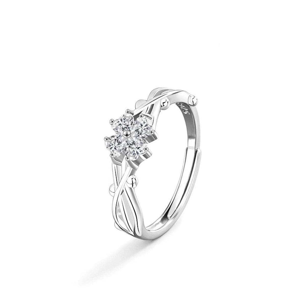 Four-Heart Moissanite Adjustable Ring in gold-plated S925 sterling silver on clean white background