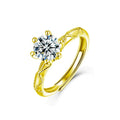Six-Prong Round Moissanite Adjustable Engagement Ring in gold-plated S925 sterling silver on clean white background