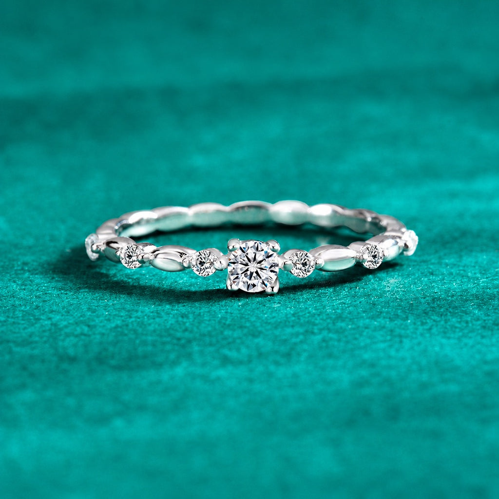 Vine Round Moissanite Wedding Band with CZ product view showing moissanite setting and metal finish