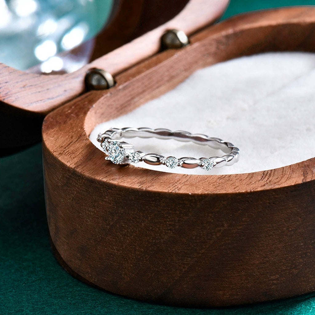 Vine Round Moissanite Wedding Band with CZ detailed product photo showing ring shape and stone setting