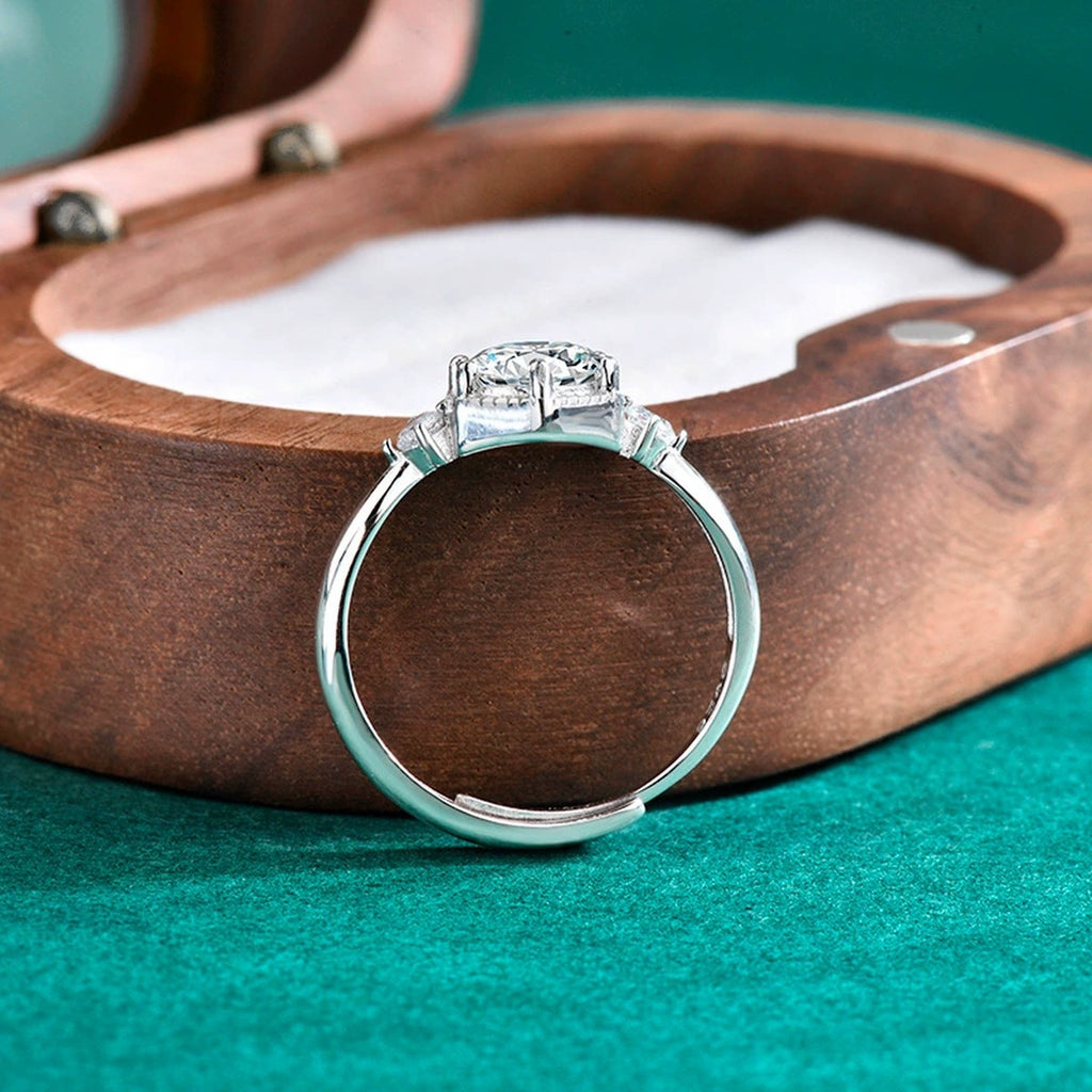 Hexagon Halo Round Moissanite Adjustable Engagement Ring with CZ detailed product photo showing ring shape and stone setting