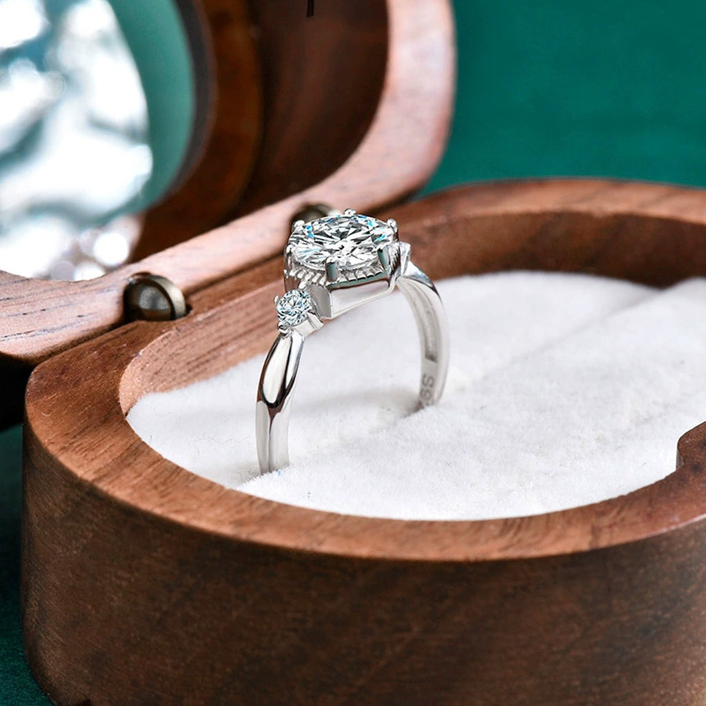Hexagon Halo Round Moissanite Adjustable Engagement Ring with CZ detailed product photo showing ring shape and stone setting