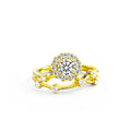 Halo Round Moissanite Adjustable Ring Set with CZ in gold-plated S925 sterling silver on clean white background