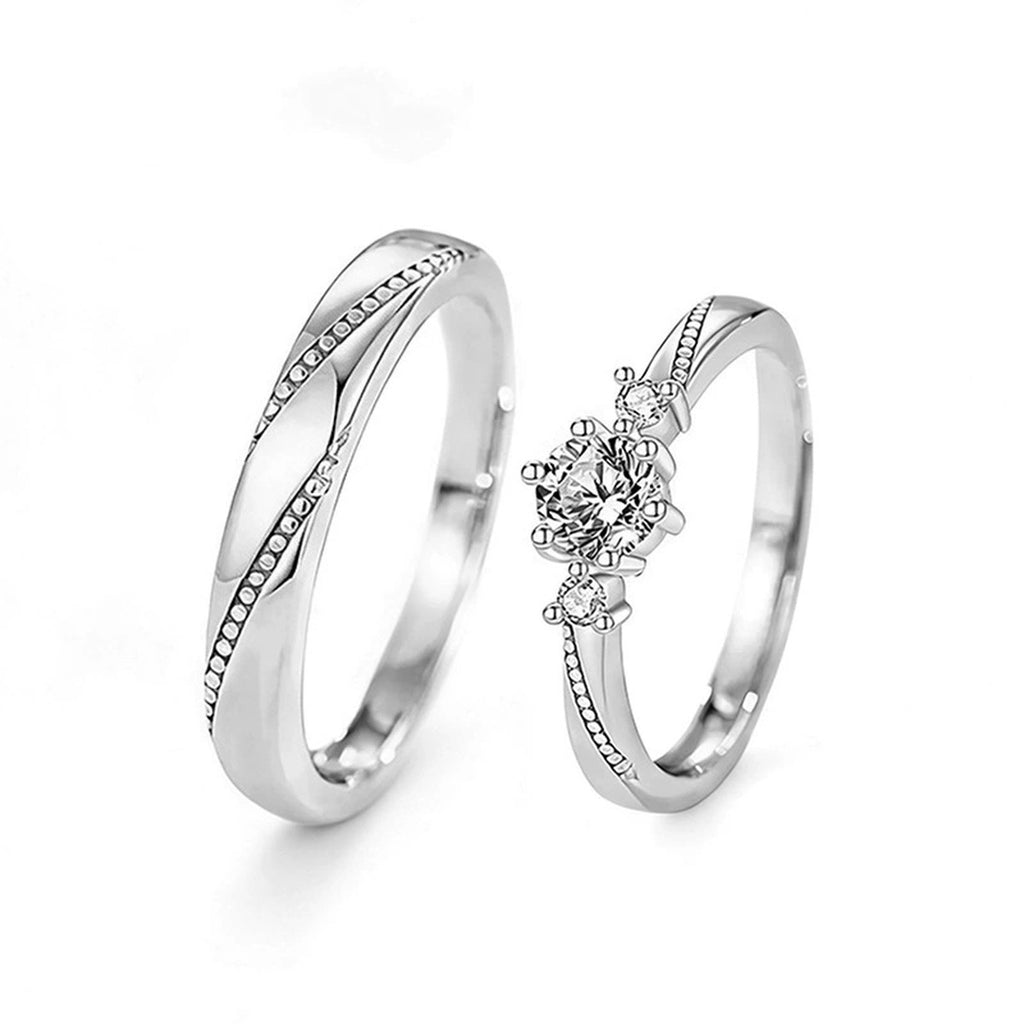 Round Moissanite Couples Wedding Rings in gold-plated S925 sterling silver on clean white background