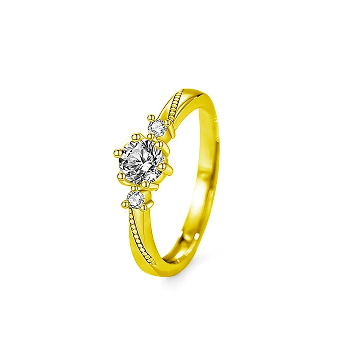 Round Moissanite Couples Wedding Rings in gold-plated S925 sterling silver on clean white background