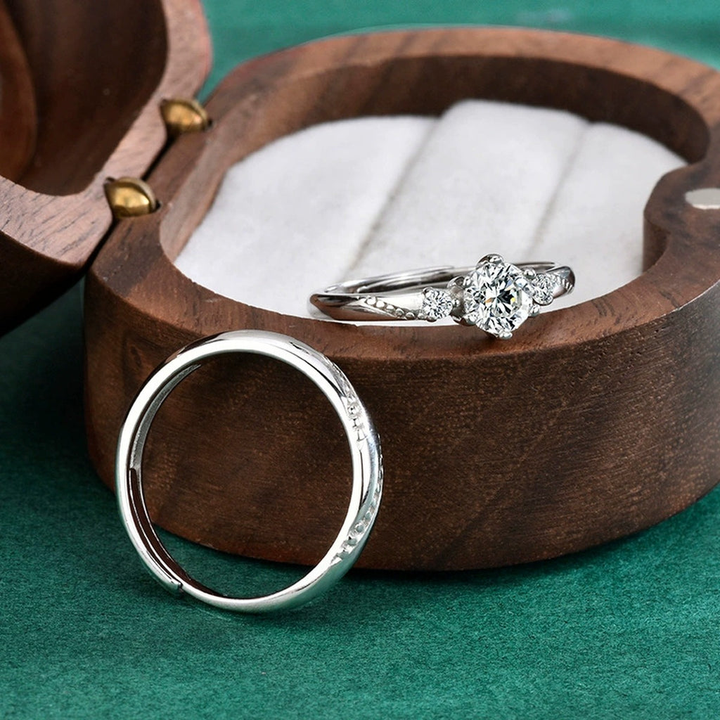 Round Moissanite Couples Wedding Rings detailed product photo showing ring shape and stone setting