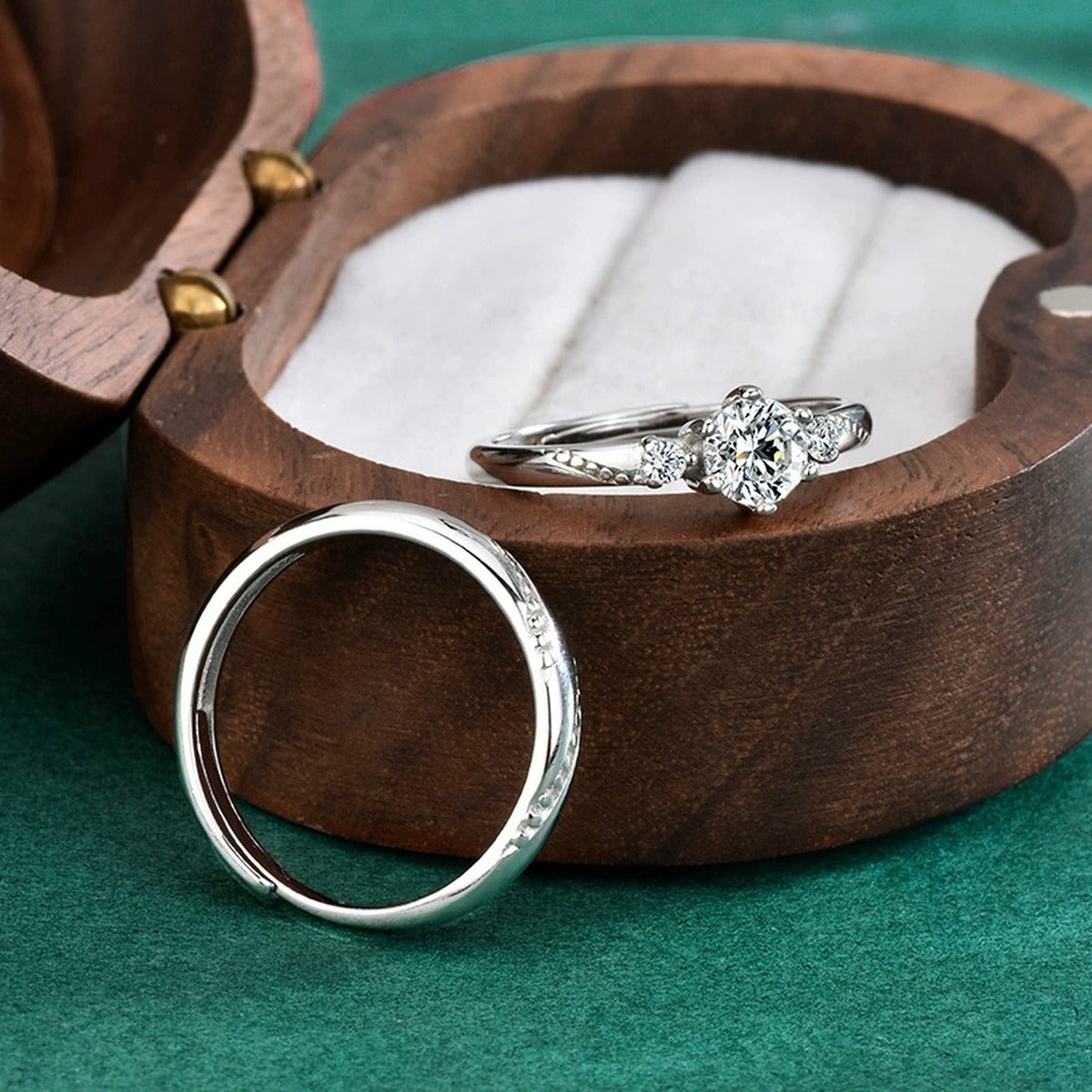 Round Moissanite Couples Wedding Rings detailed product photo showing ring shape and stone setting