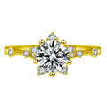 Compass Halo Round Moissanite Adjustable Engagement Ring with CZ in gold-plated S925 sterling silver on clean white background