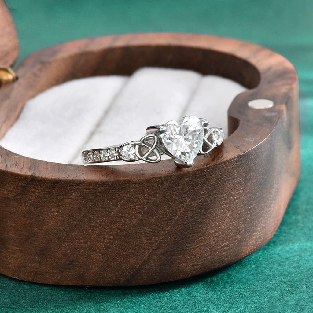Vintage Heart Cut Moissanite Adjustable Engagement Ring with CZ detailed product photo showing ring shape and stone setting