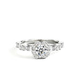 Baguette Accent Round Moissanite Engagement Ring with CZ in white gold-plated S925 sterling silver on clean white background