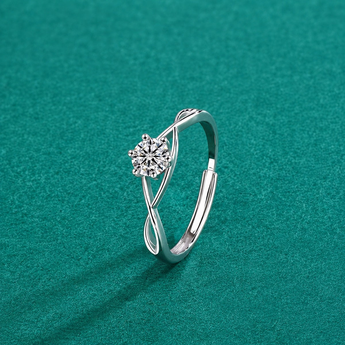 Twist Round Moissanite Adjustable Ring detailed product photo showing ring shape and stone setting