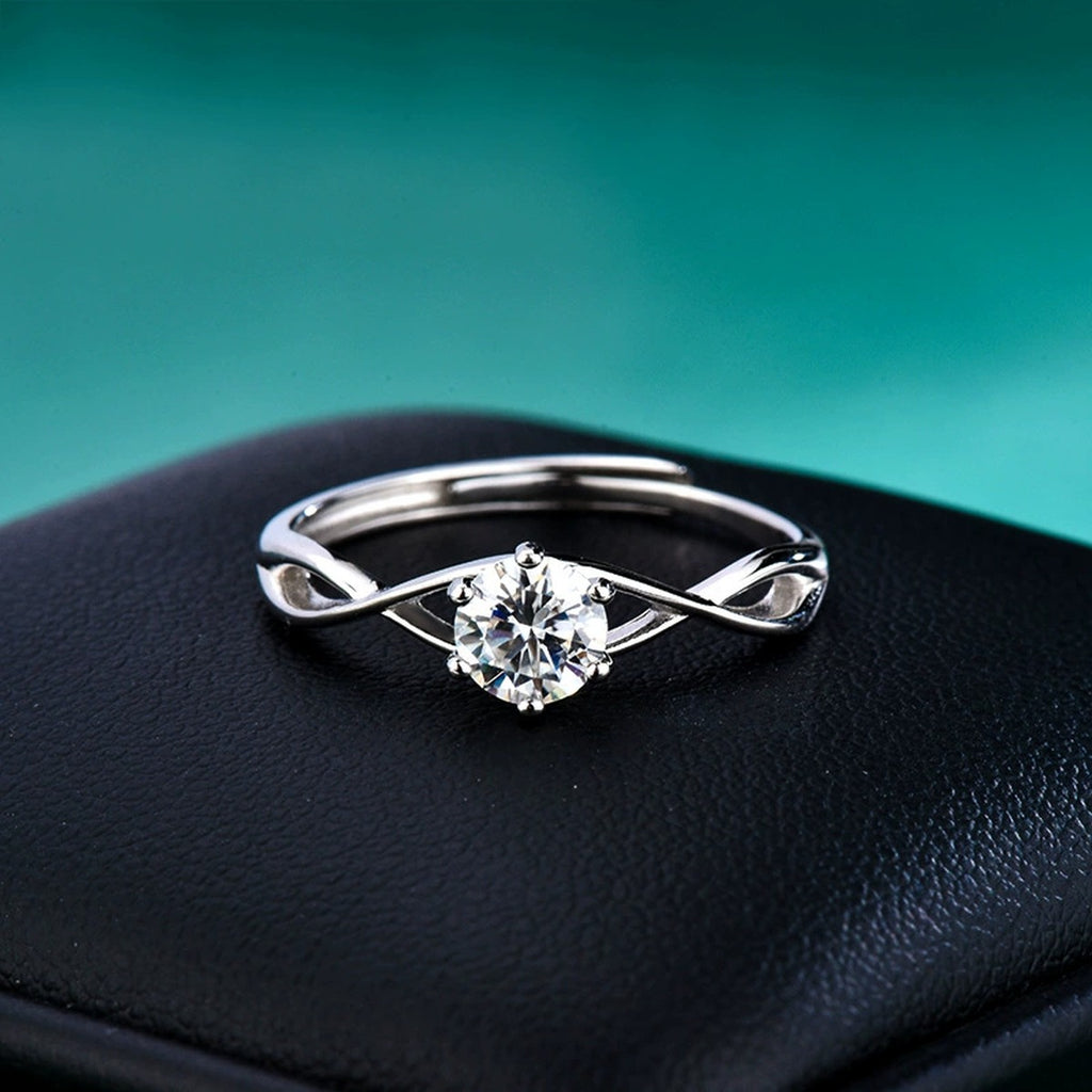 Twist Round Moissanite Adjustable Ring detailed product photo showing ring shape and stone setting