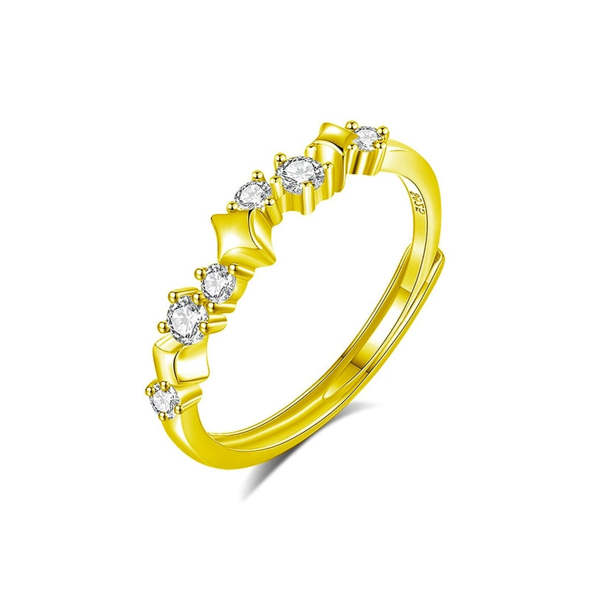 Graduated Round Moissanite Wedding Band in gold-plated S925 sterling silver on clean white background