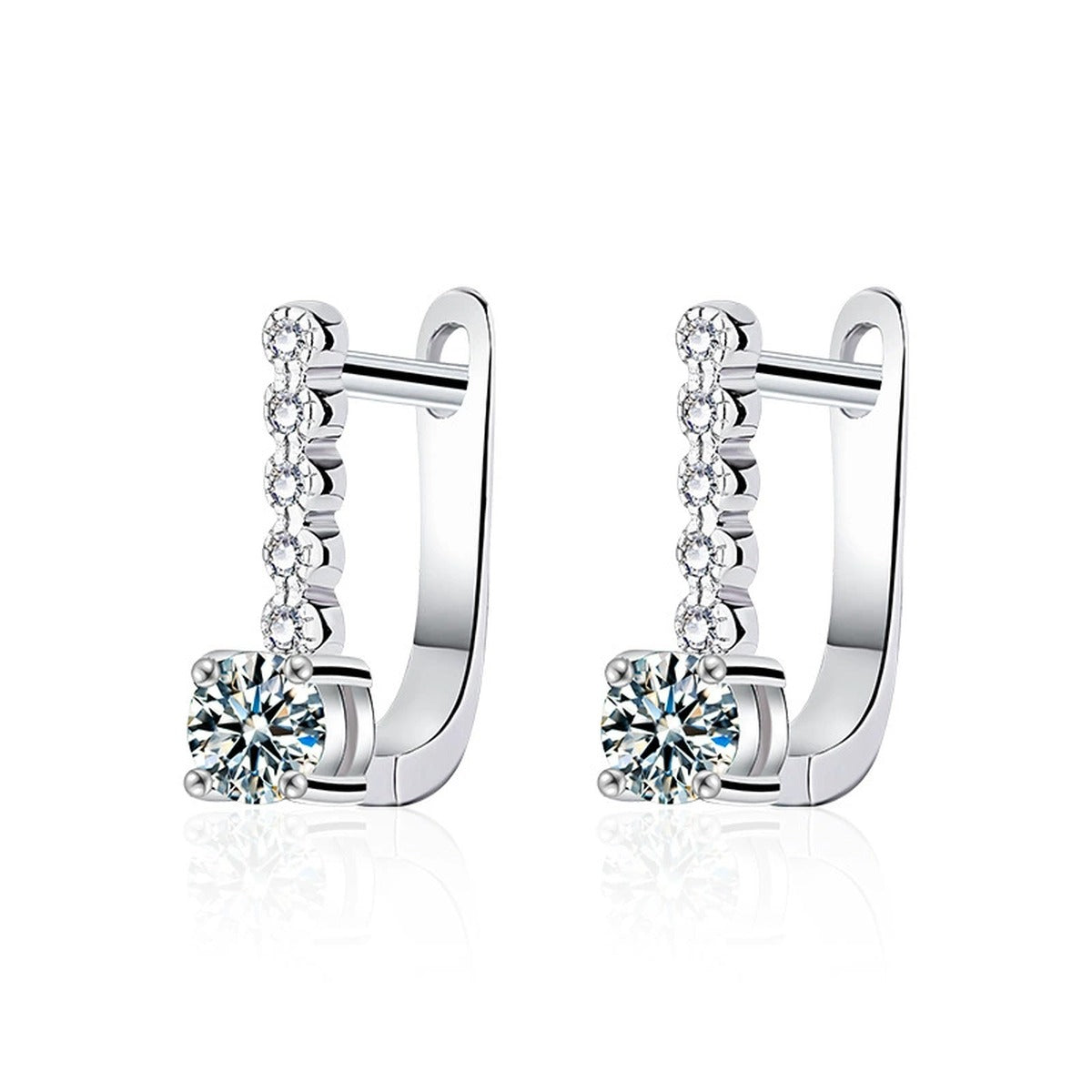 Colored Round Moissanite Huggie Hoop Earrings with CZ in White Gold-Plated S925 sterling silver product scene view showing front sparkle