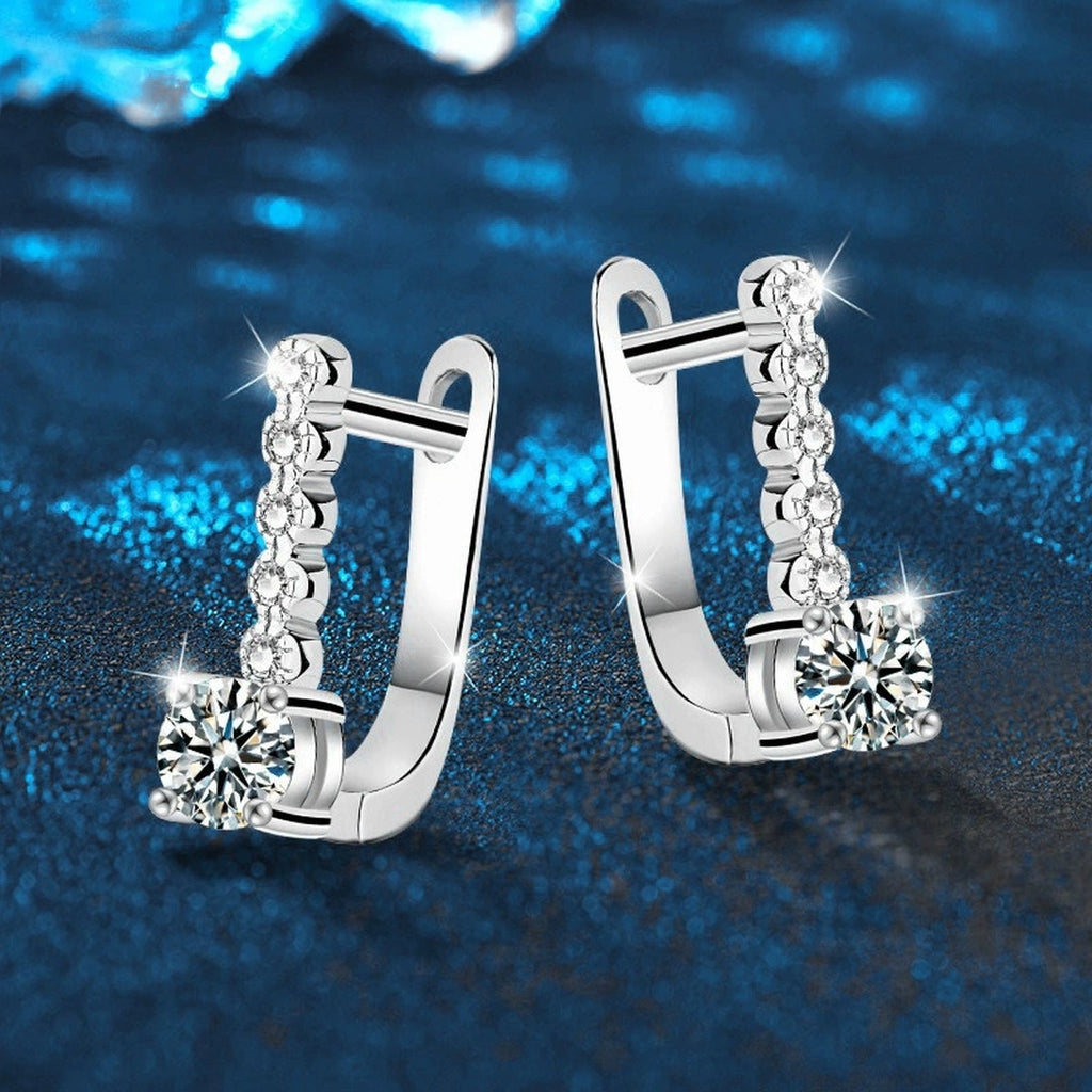 Colored Round Moissanite Huggie Hoop Earrings with CZ in White Gold-Plated S925 sterling silver product scene view showing pair comparison