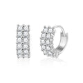 Three-Row Round Moissanite Huggie Hoop Earrings in White Gold-Plated S925 sterling silver white background product photo showing the pair, stone shape, and huggie hoop earrings silhouette