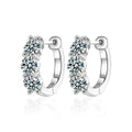 Floral Cluster Round Moissanite Huggie Hoop Earrings in White Gold-Plated S925 sterling silver white background product photo showing the pair, stone shape, and huggie hoop earrings silhouette