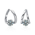 Round Moissanite Huggie Hoop Earrings in White Gold-Plated S925 sterling silver white background product photo showing the pair, stone shape, and huggie hoop earrings silhouette