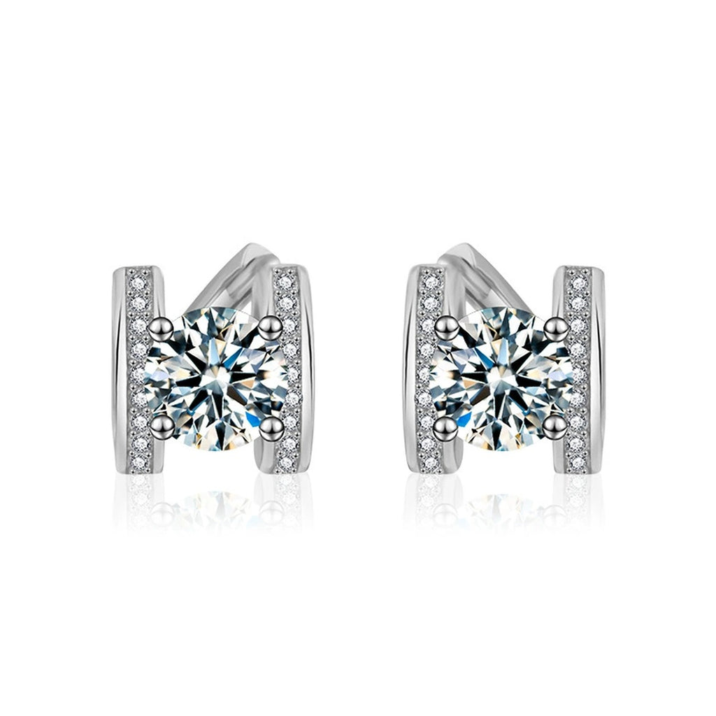 Bowknot Round Moissanite Huggie Hoop Earrings with CZ in Gold-Plated S925 sterling silver product scene view showing front sparkle