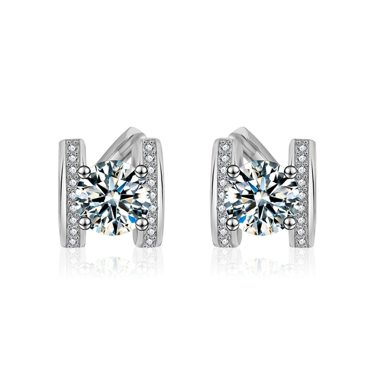 Bowknot Round Moissanite Huggie Hoop Earrings with CZ in Gold-Plated S925 sterling silver product scene view showing front sparkle