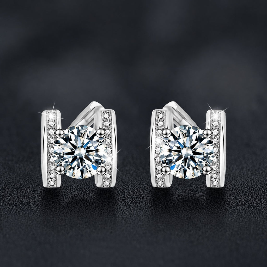 Bowknot Round Moissanite Huggie Hoop Earrings with CZ in Gold-Plated S925 sterling silver product scene view showing side profile