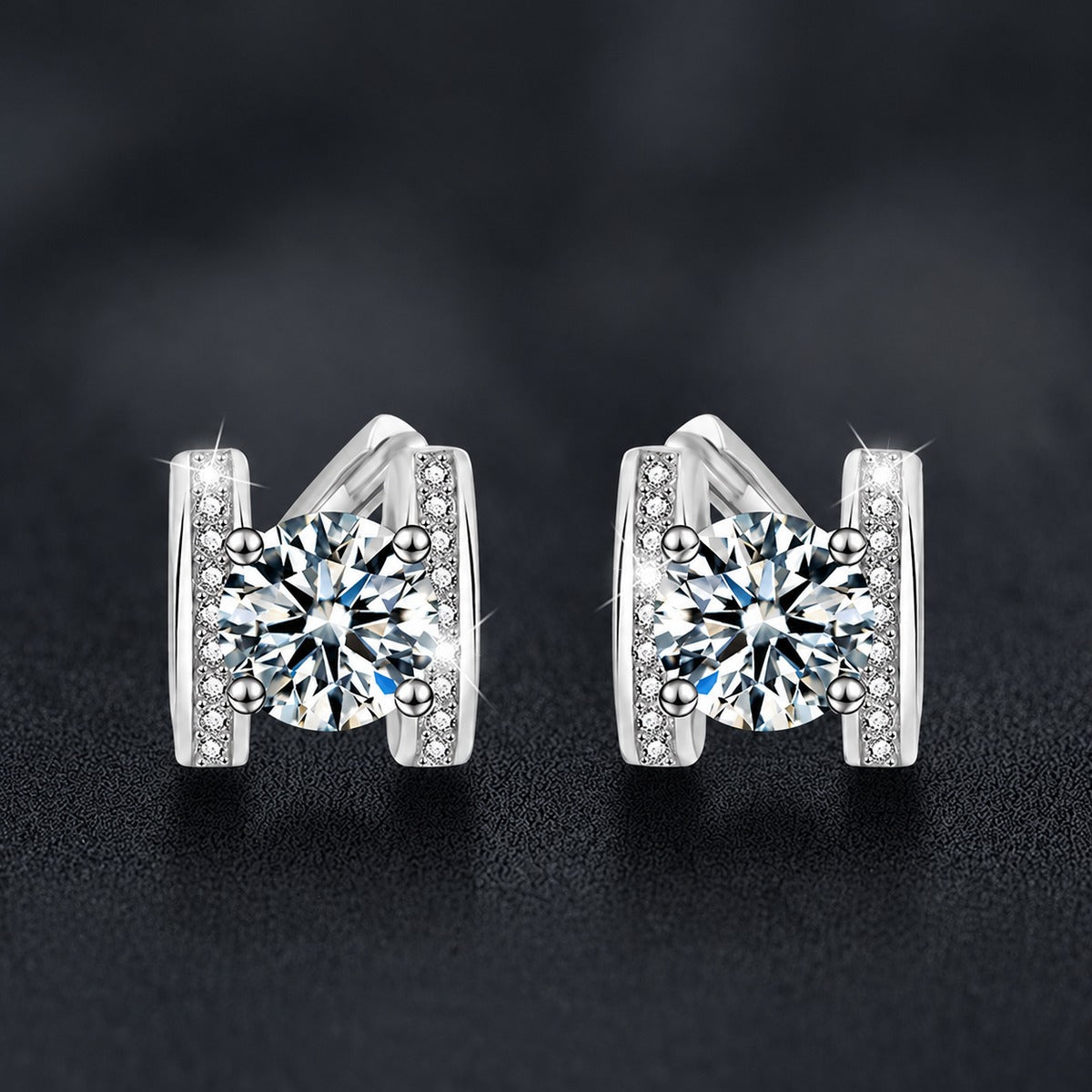 Bowknot Round Moissanite Huggie Hoop Earrings with CZ in Gold-Plated S925 sterling silver product scene view showing side profile