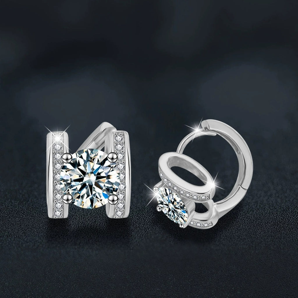Bowknot Round Moissanite Huggie Hoop Earrings with CZ in Gold-Plated S925 sterling silver product scene view showing pair comparison
