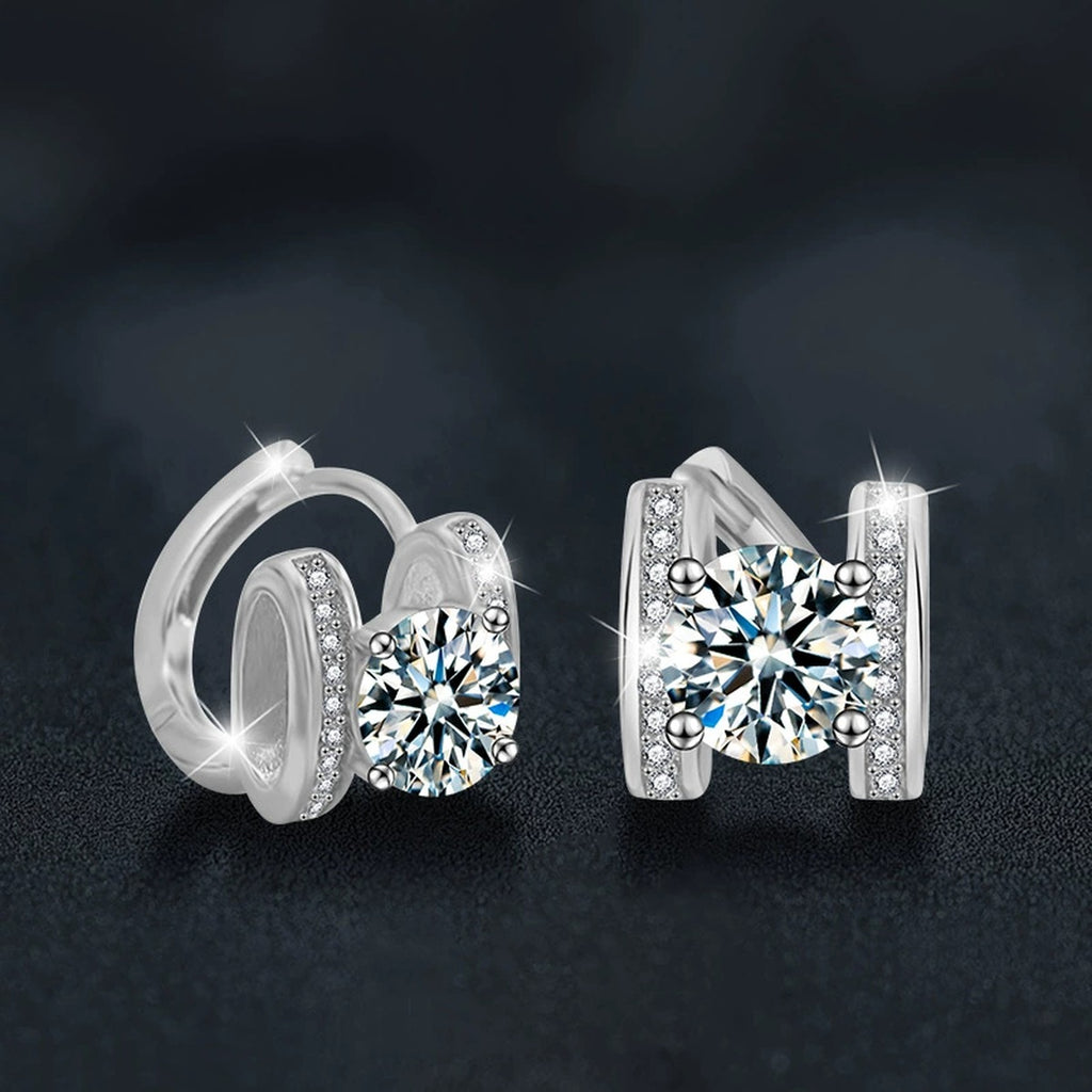 Bowknot Round Moissanite Huggie Hoop Earrings with CZ in Gold-Plated S925 sterling silver product scene view showing pair comparison