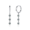 Graduated Round Moissanite Bead Hoop Dangle Earrings in White Gold-Plated S925 sterling silver white background product photo showing the pair, stone shape, and hoop dangle earrings silhouette