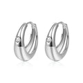Polished Round Moissanite Hoop Earrings in White Gold-Plated S925 sterling silver white background product photo showing the pair, stone shape, and hoop earrings silhouette
