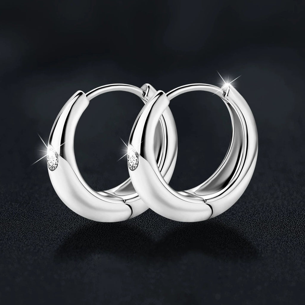 Polished Round Moissanite Hoop Earrings in White Gold-Plated S925 sterling silver product scene view showing angled setting detail