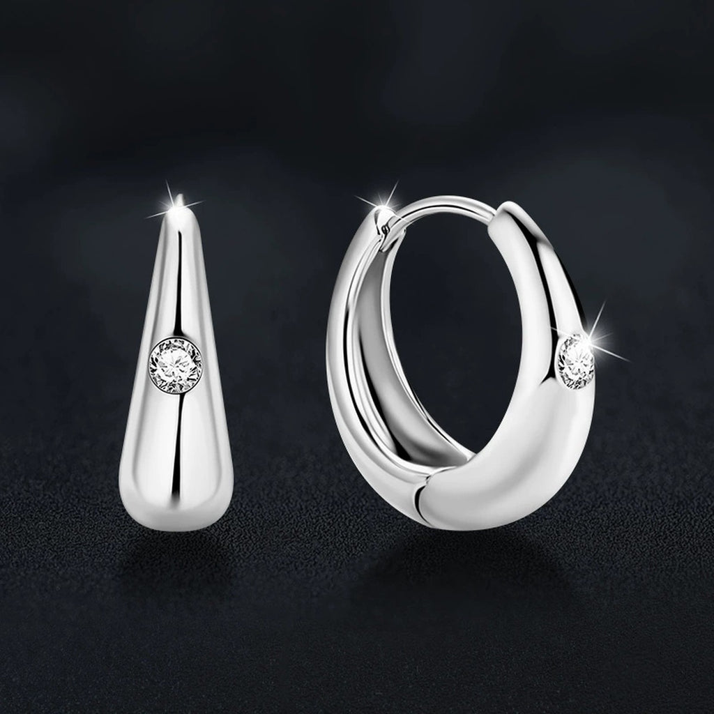 Polished Round Moissanite Hoop Earrings in White Gold-Plated S925 sterling silver product scene view showing side profile