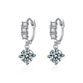 Graduated Round Moissanite Hoop Dangle Earrings with CZ in White Gold-Plated S925 sterling silver white background product photo showing the pair, stone shape, and hoop dangle earrings silhouette
