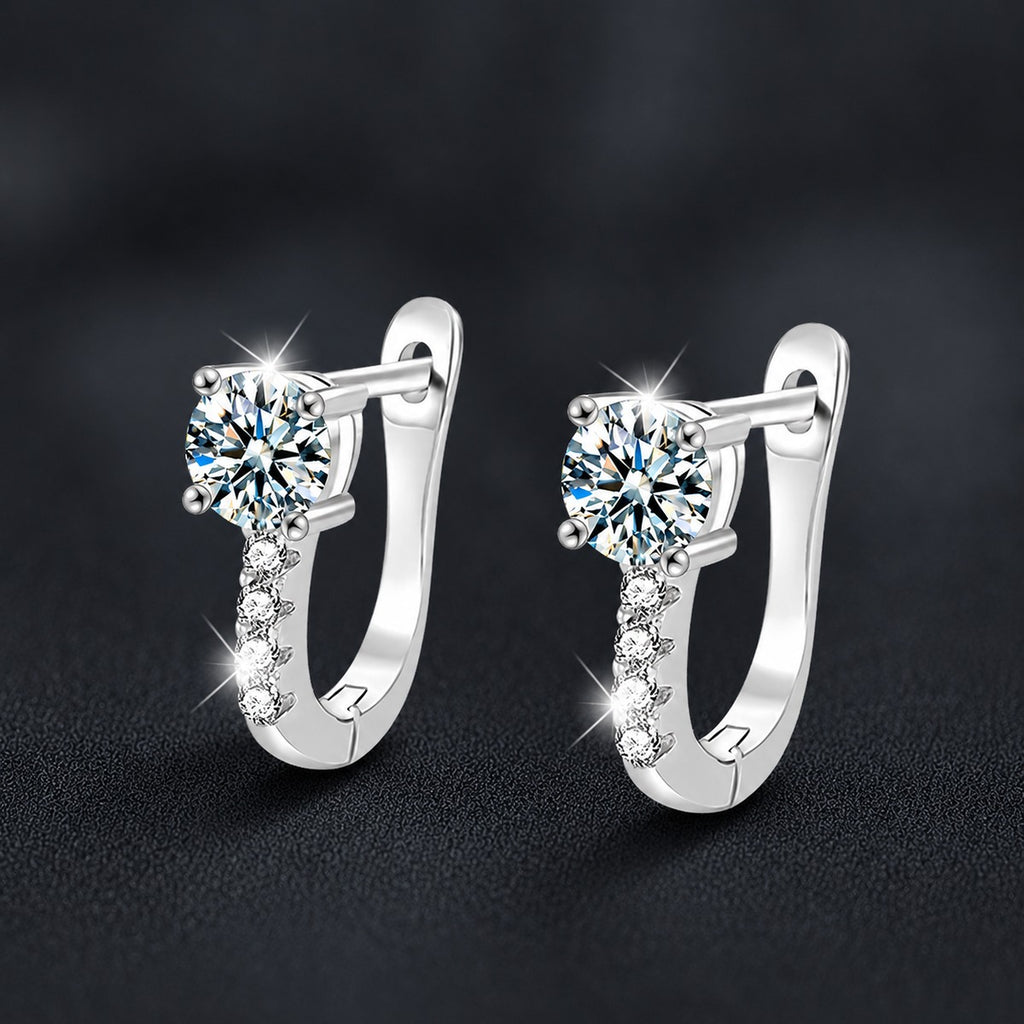 Round Moissanite Pavé Huggie Hoop Earrings with CZ in Gold-Plated S925 sterling silver product scene view showing angled setting detail