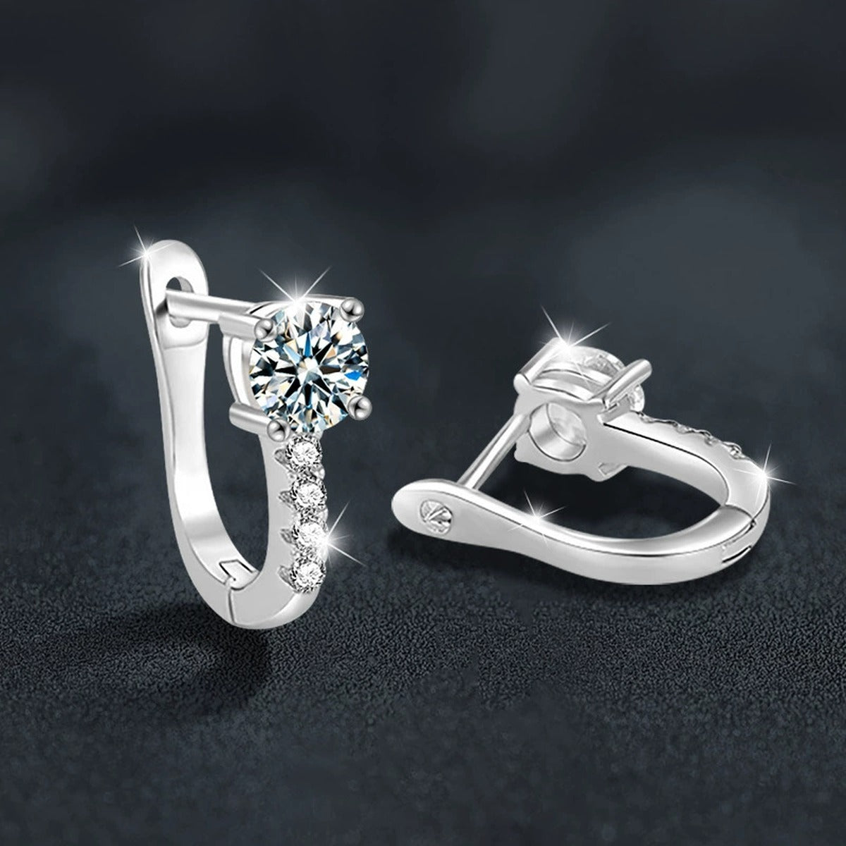 Round Moissanite Pavé Huggie Hoop Earrings with CZ in Gold-Plated S925 sterling silver product scene view showing side profile
