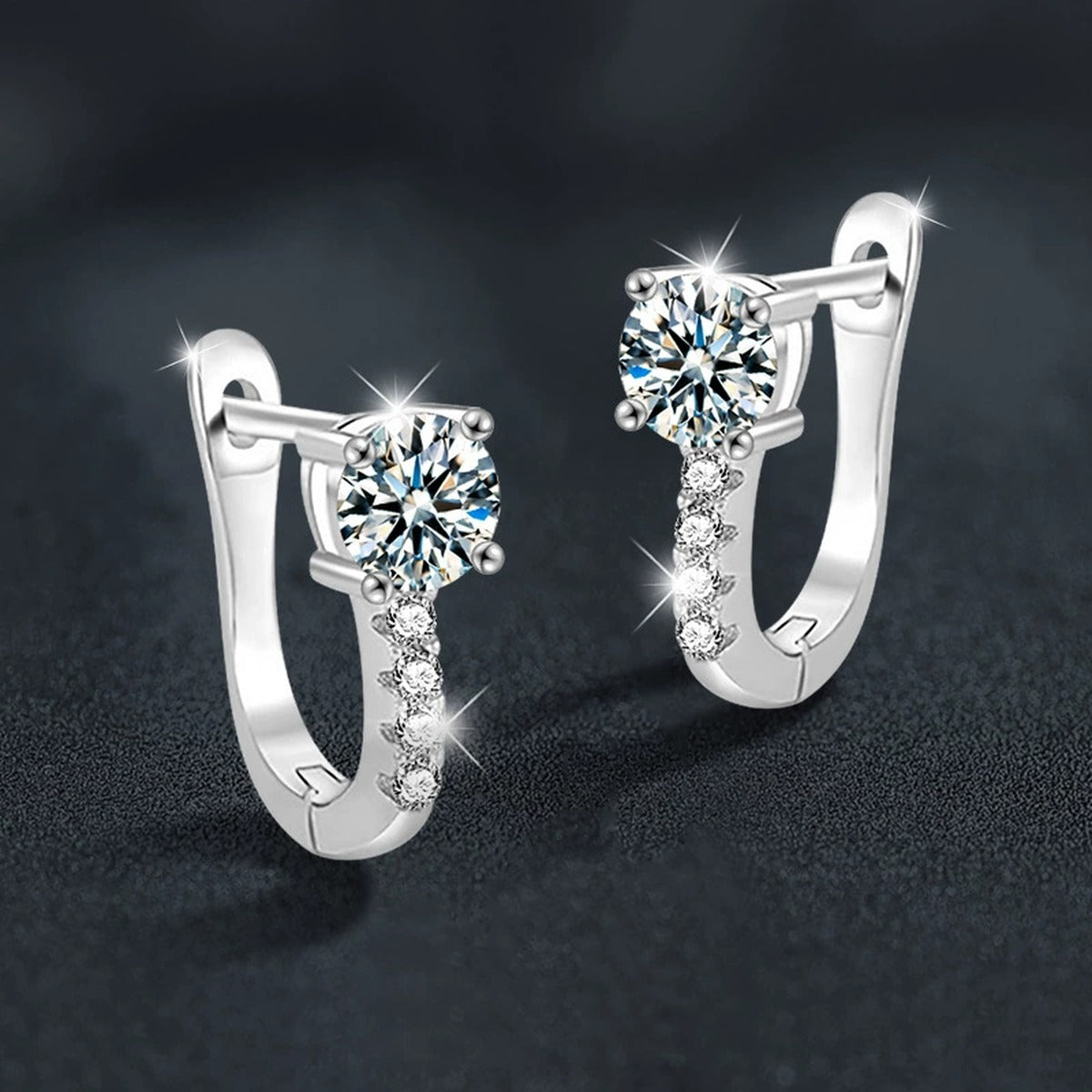 Round Moissanite Pavé Huggie Hoop Earrings with CZ in Gold-Plated S925 sterling silver product scene view showing pair comparison