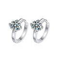 Four-Prong Round Moissanite Huggie Hoop Earrings in Gold-Plated S925 sterling silver product scene view showing front sparkle