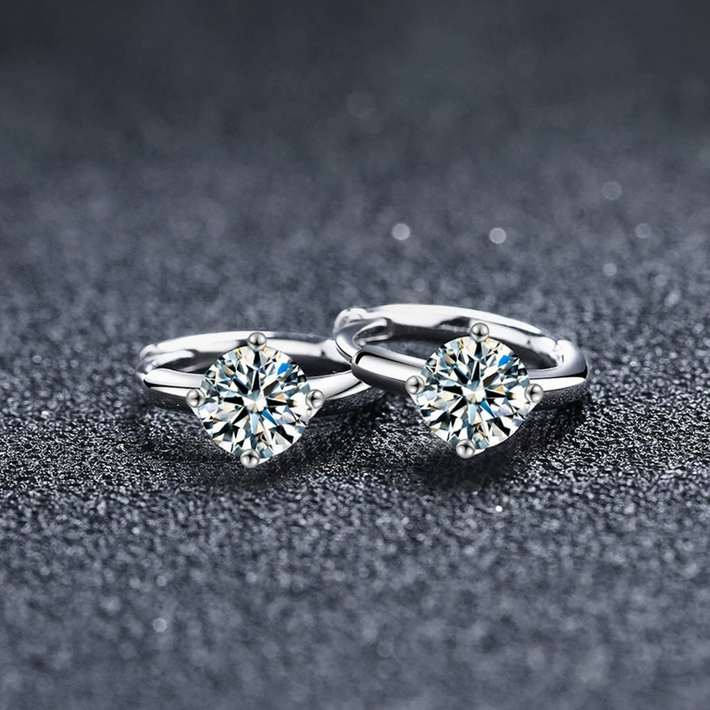 Four-Prong Round Moissanite Huggie Hoop Earrings in Gold-Plated S925 sterling silver product scene view showing pair comparison
