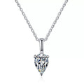 Platinum-plated S925 sterling silver pear moissanite pendant necklace on white background