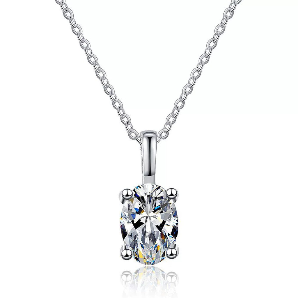 oval moissanite pendant necklace on white background