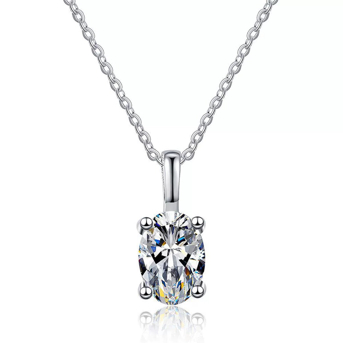 oval moissanite pendant necklace on white background