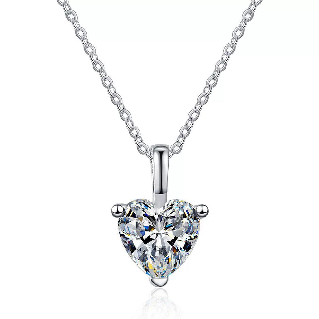 heart moissanite pendant necklace on white background
