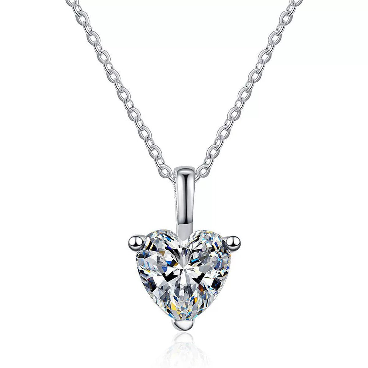 heart moissanite pendant necklace on white background